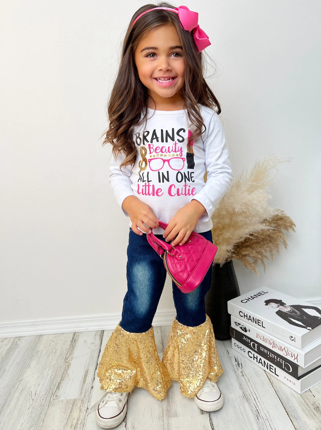 Cute Outfits For Girls | Brains & Beauty Sequin Bell Bottom Jean Set