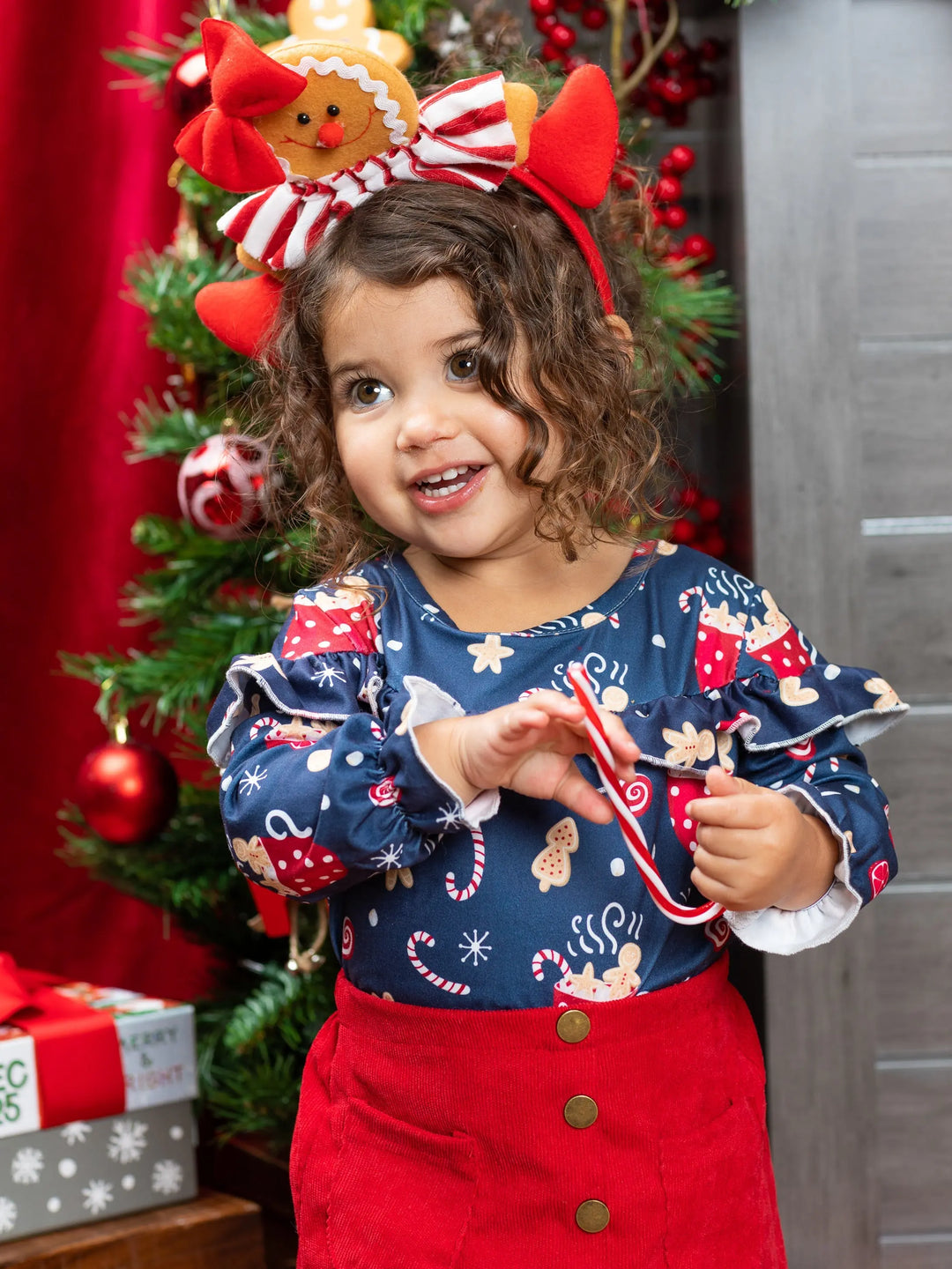 Cute Winter Sets | Girls Cocoa Ruffle Top Faux Button Pocket Skirt Set