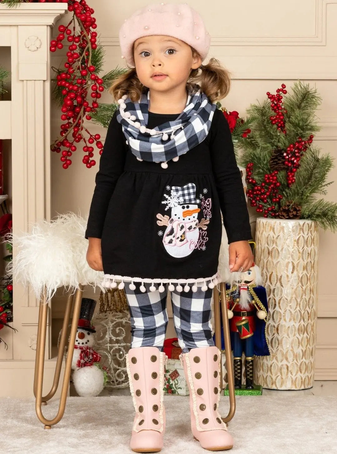 Cute Winter Sets | Girls Snowman Tunic, Plaid Scarf & Legging Set