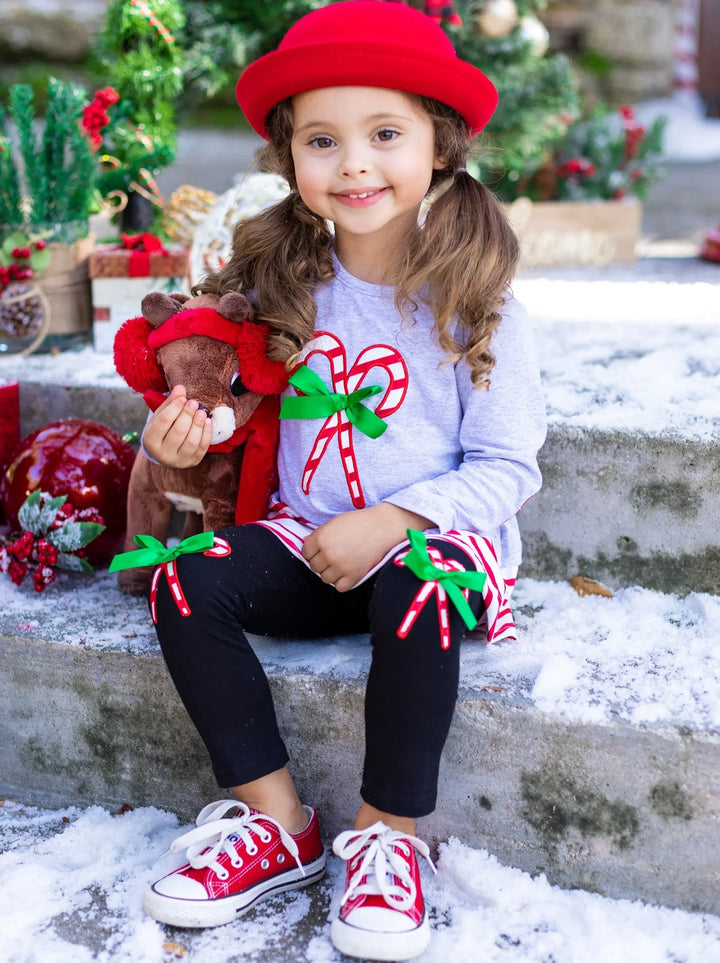 Cute Winter Sets | Girls Candy Cane Tunic And Patched Legging Set