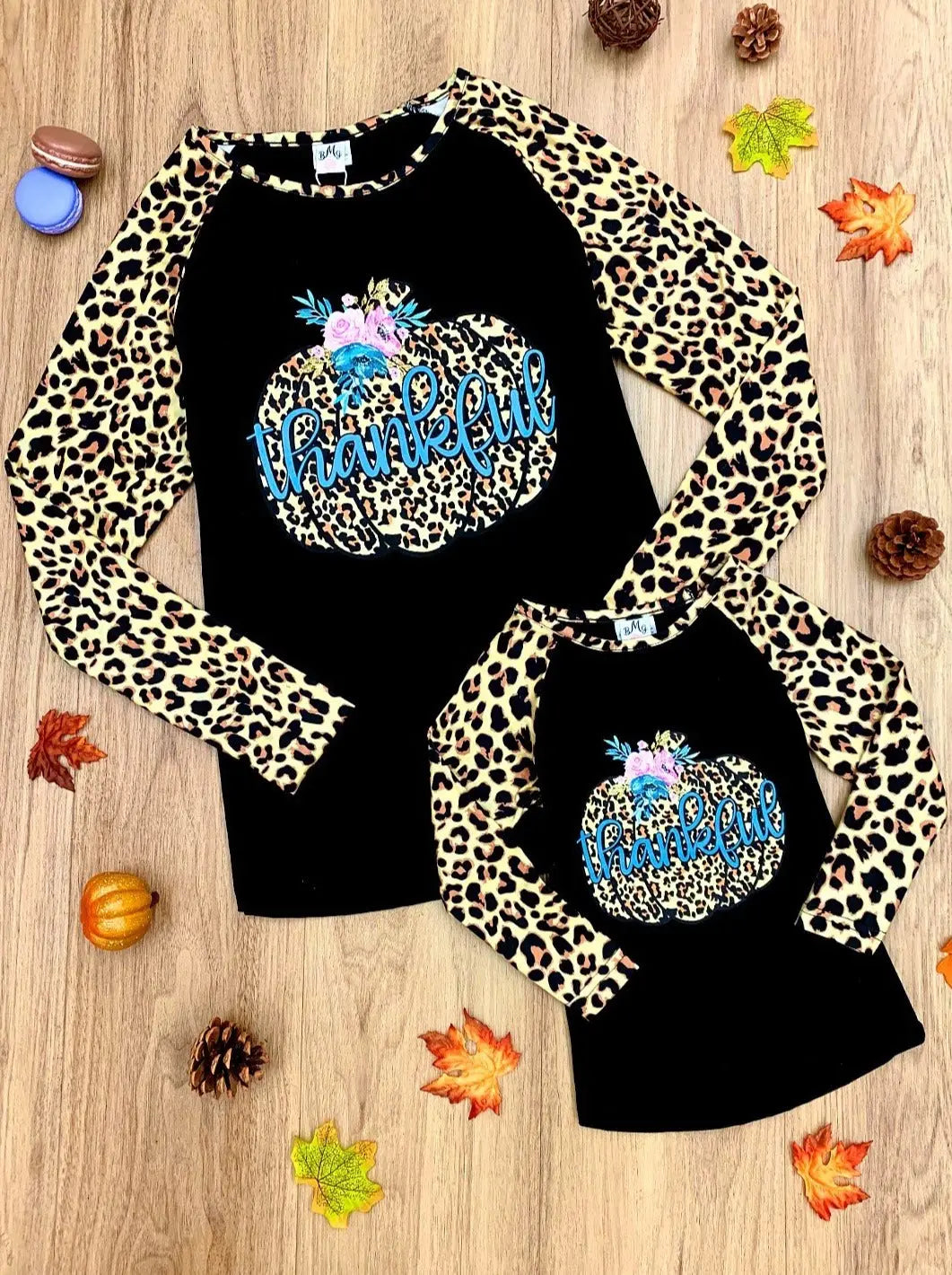 Mommy and Me Thankful Pumpkin Leopard Top Mia Belle Girls