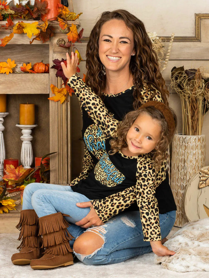 Mommy and Me Thankful Pumpkin Leopard Top Mia Belle Girls