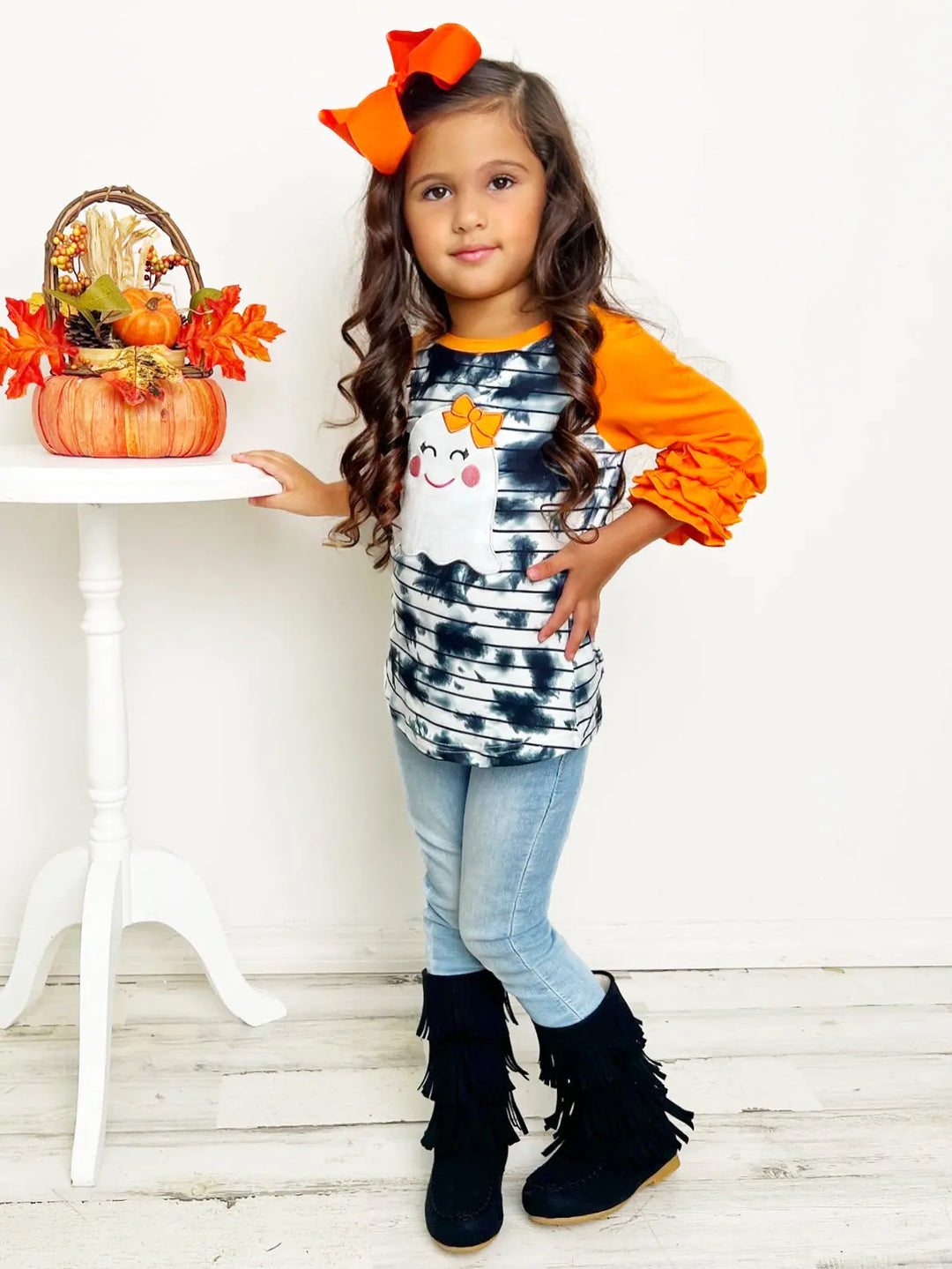 Girls Halloween Top | Ghost Tie Dye Raglan Top - Mia Belle Girls