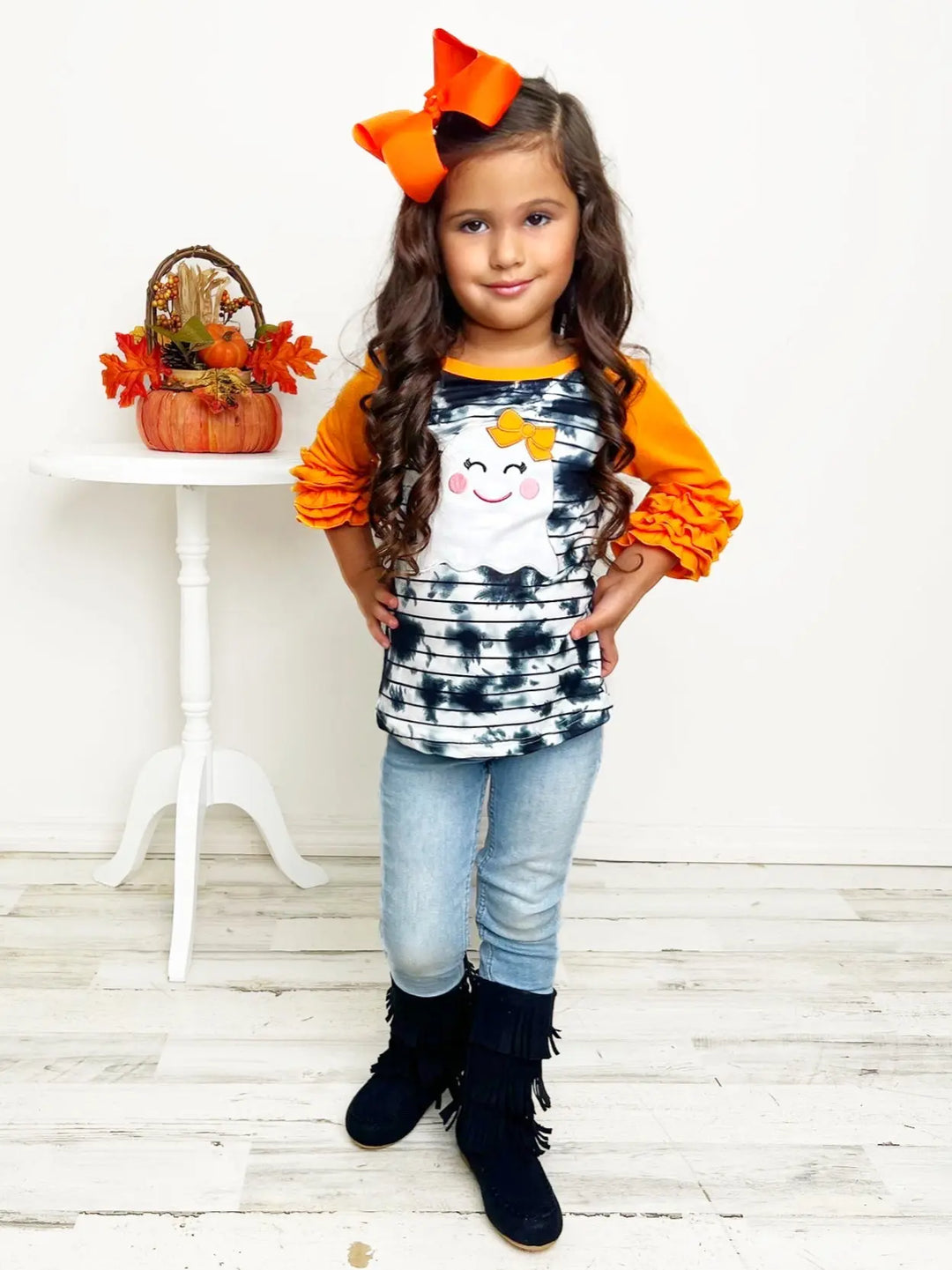 Girls Halloween Top | Ghost Tie Dye Raglan Top - Mia Belle Girls