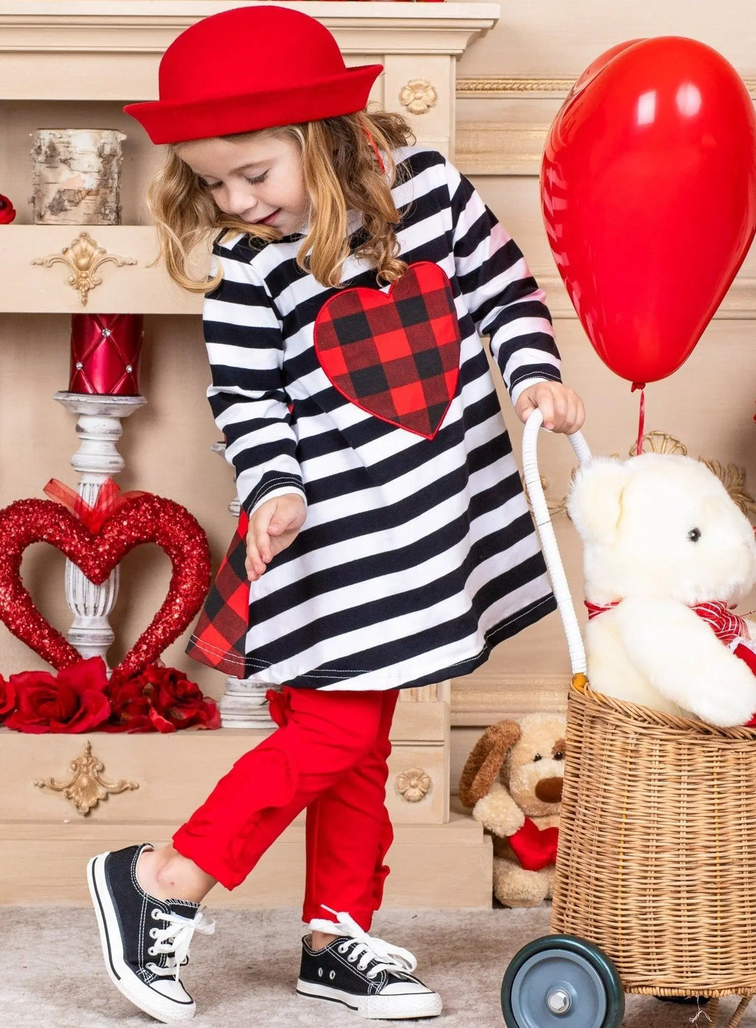 Kids Valentine's Clothes | Girls Dual Pattern Tunic & Legging Set