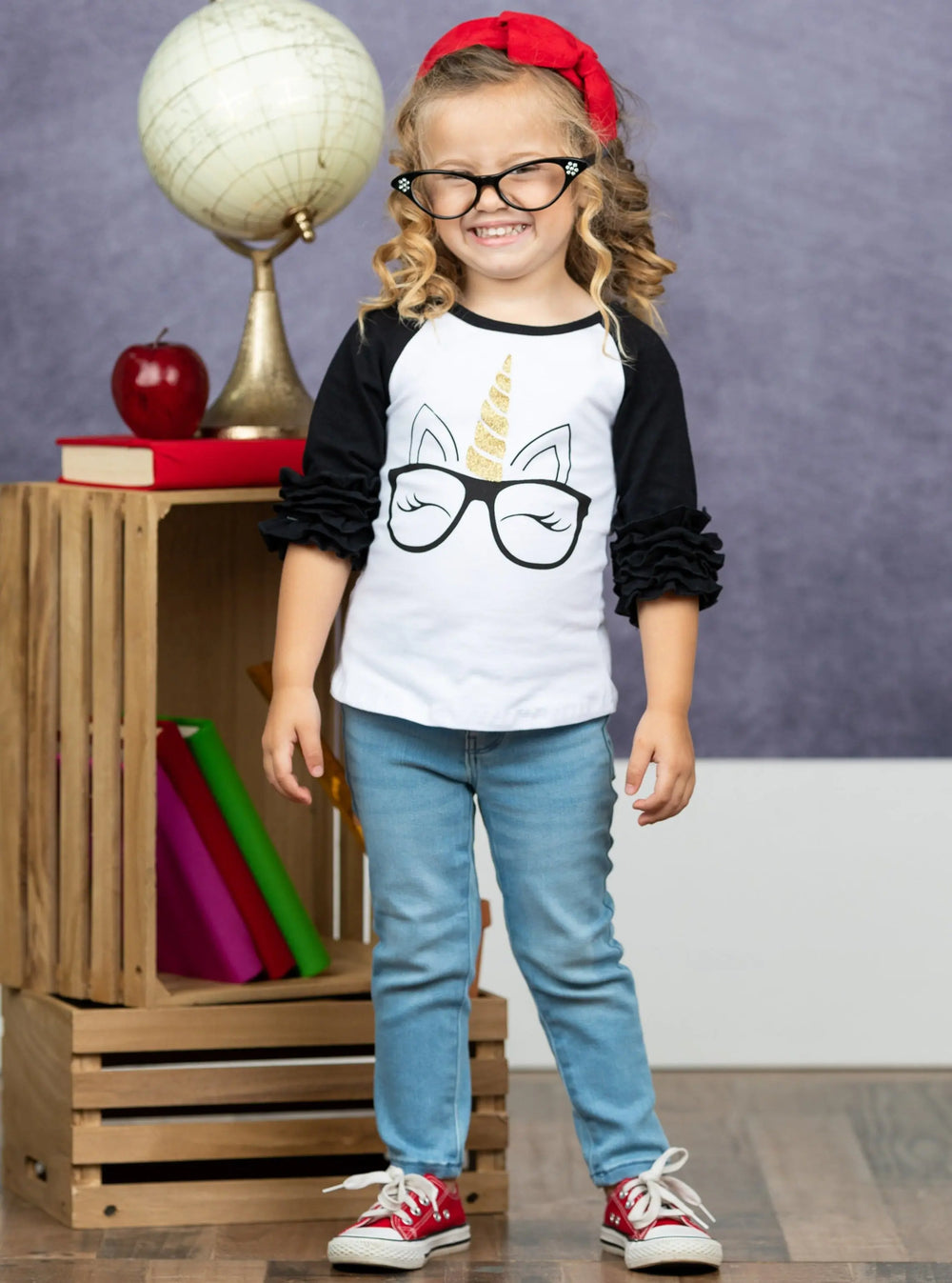 First Day Of School | Smart Unicorn Raglan Top | Mia Belle Girls