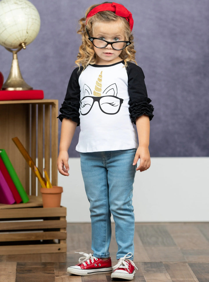 First Day Of School | Smart Unicorn Raglan Top | Mia Belle Girls