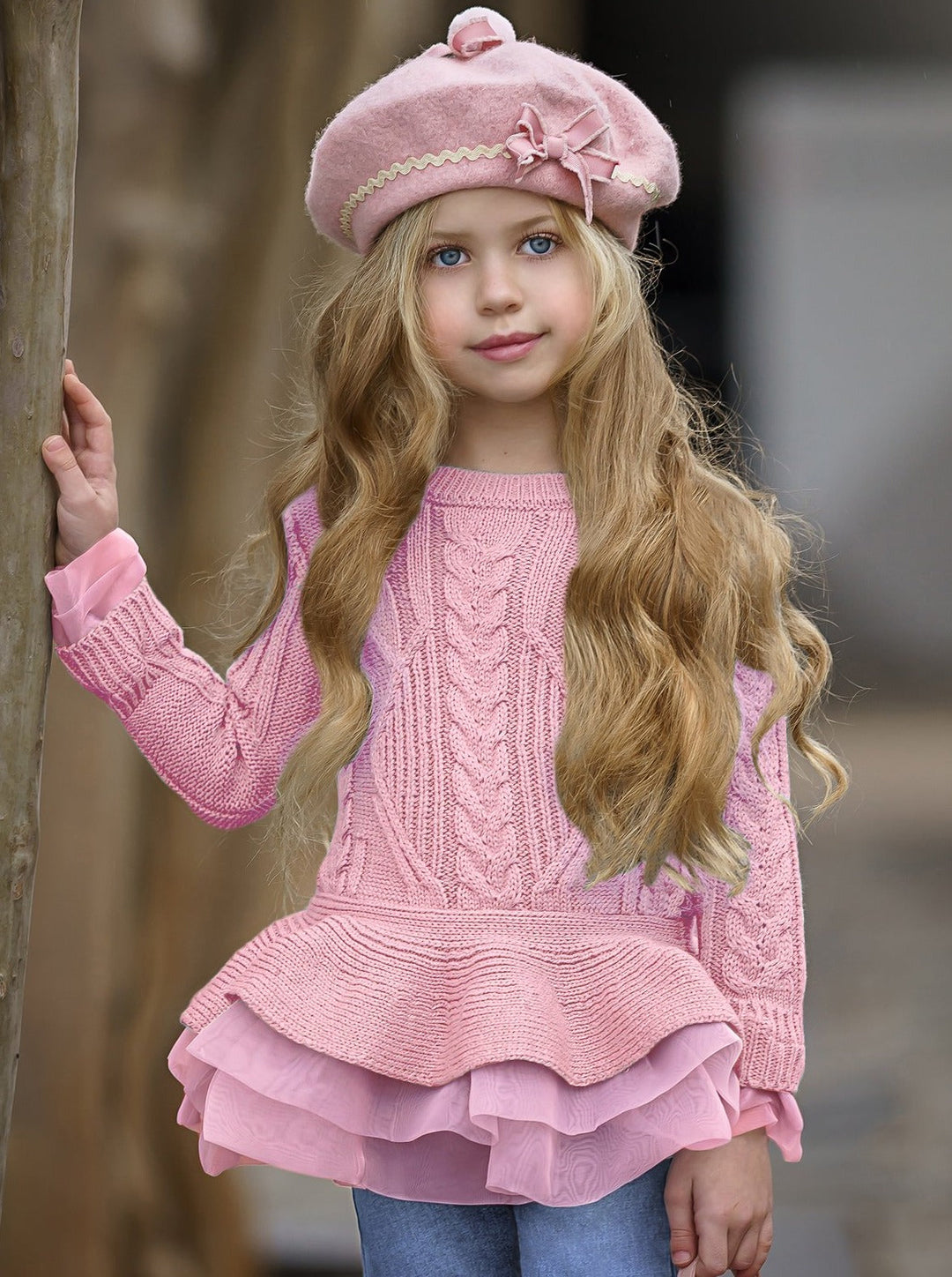 Cute Girls Sweaters | Cable Knit Peplum Tutu Sweater | Mia Belle Girls