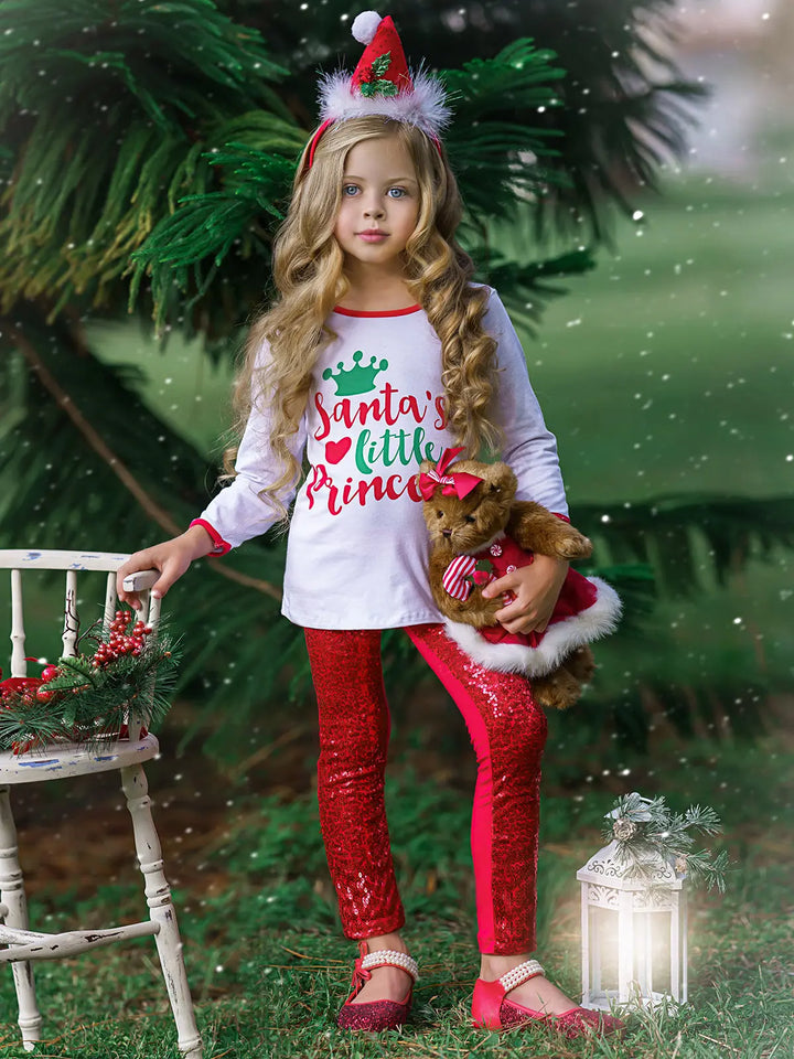 Santa's Little Princess Sequin Legging Set Mia Belle Girls