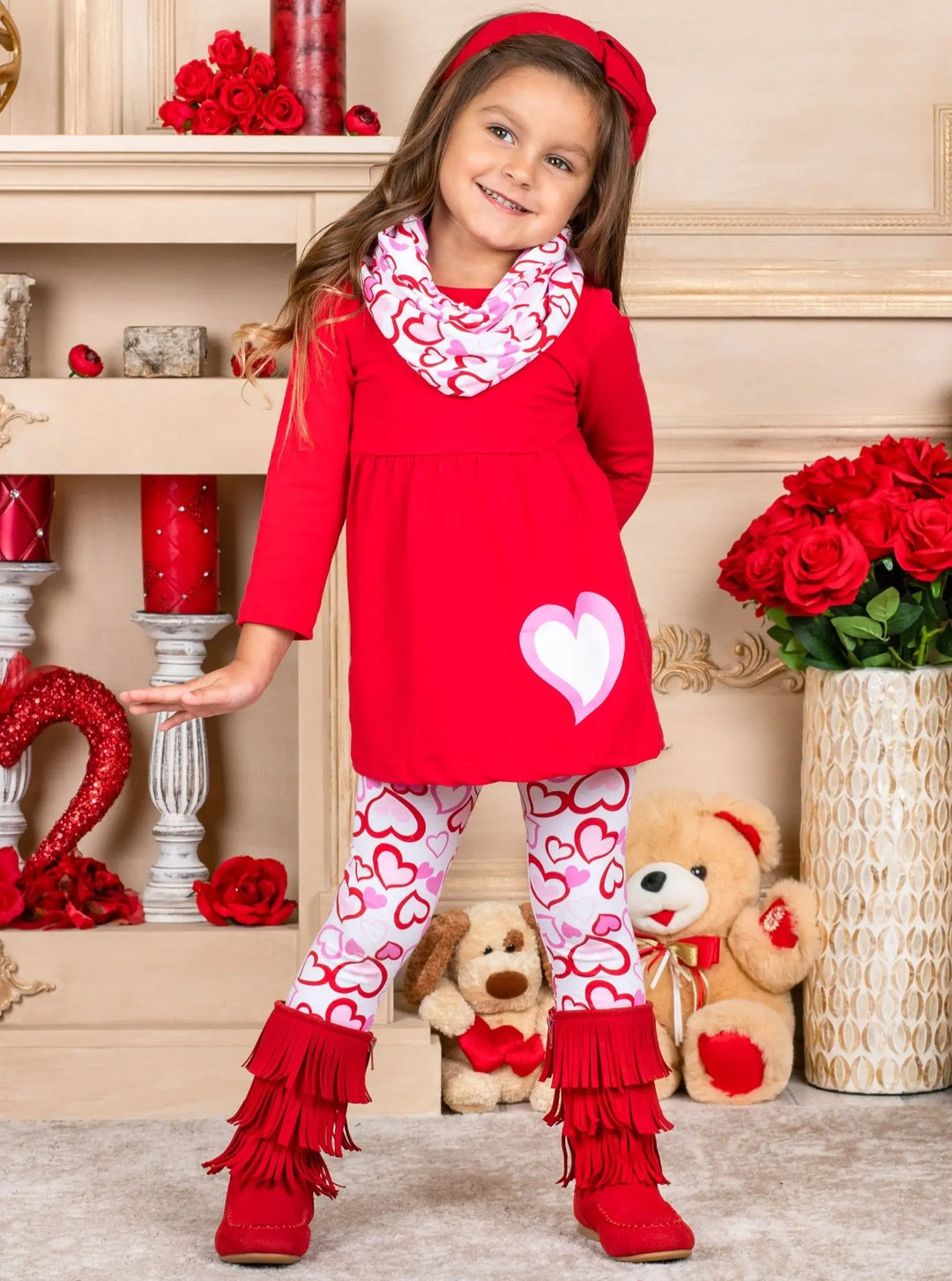 Kids Valentine's Clothes | Girls Heart Tunic Scarf & Legging Set