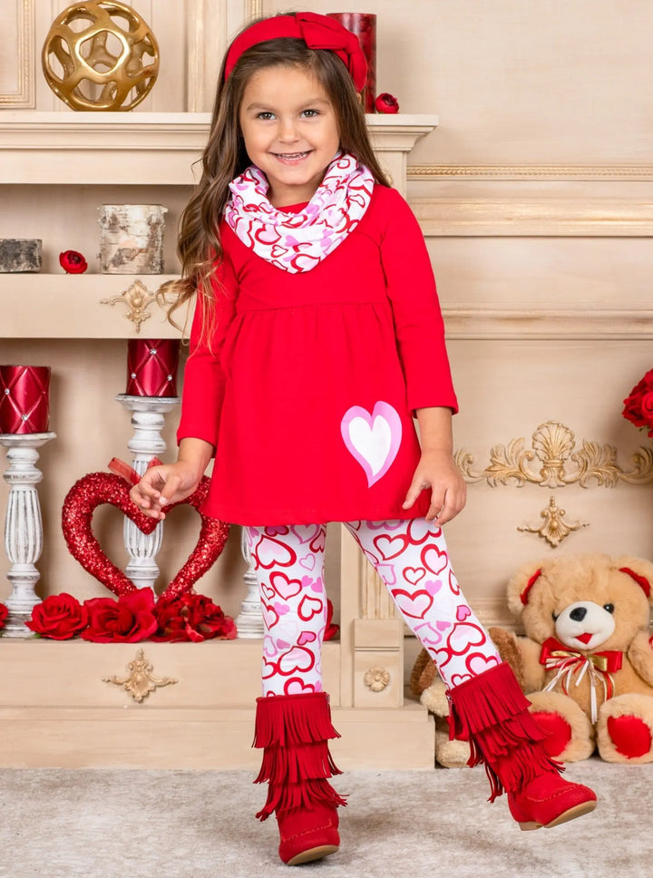 Kids Valentine's Clothes | Girls Heart Tunic Scarf & Legging Set