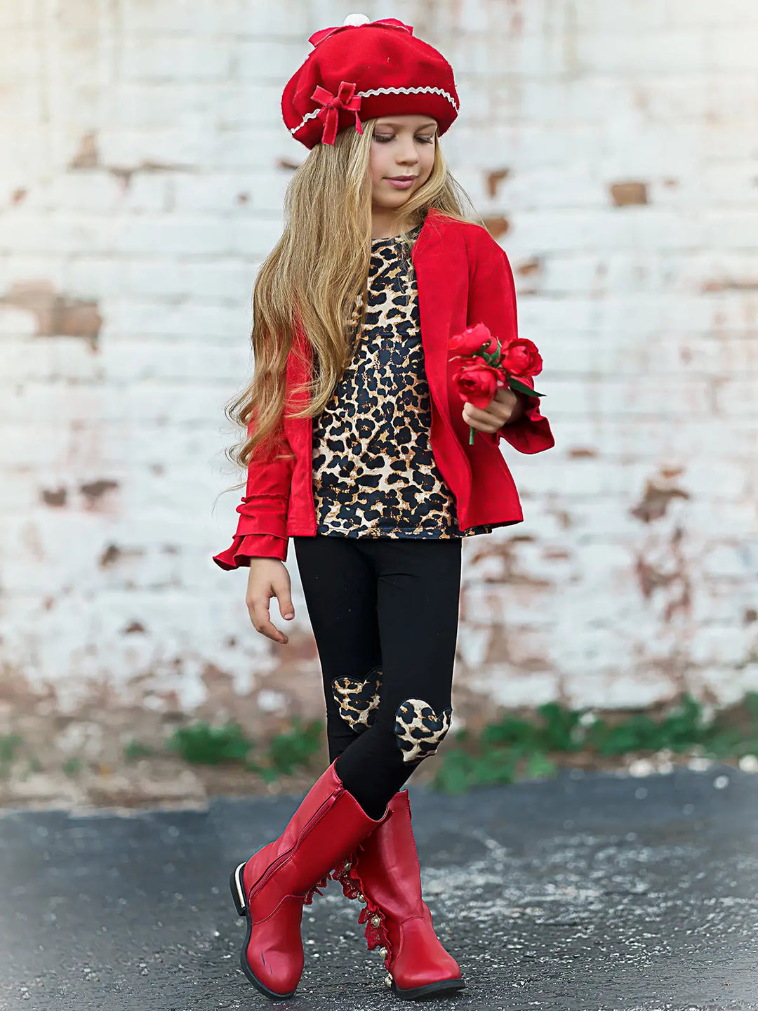 Little Girls Fall Leopard Top, Leggings & Jacket Set - Mia Belle Girls