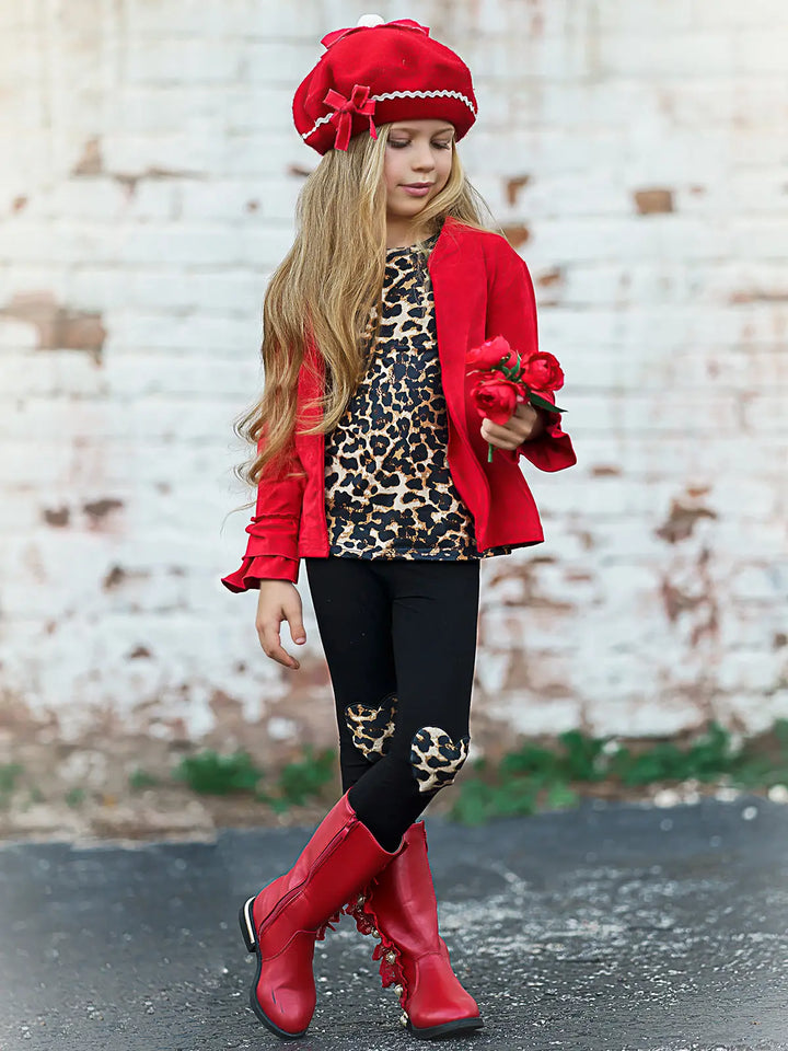 Little Girls Fall Leopard Top, Leggings & Jacket Set - Mia Belle Girls