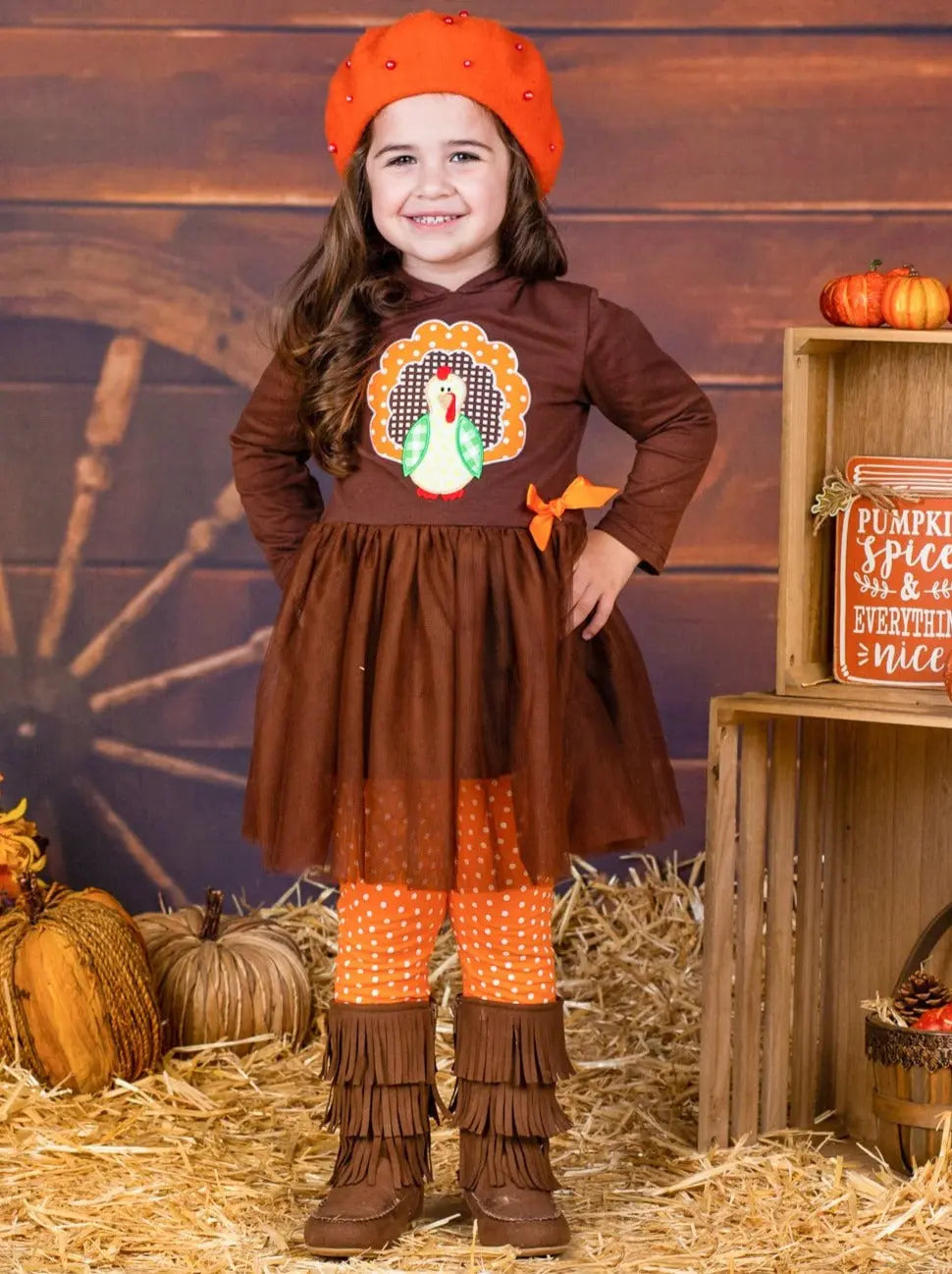 Girls Turkey Peplum Tutu Hoodie and Polka Dot Legging Set Mia Belle Girls