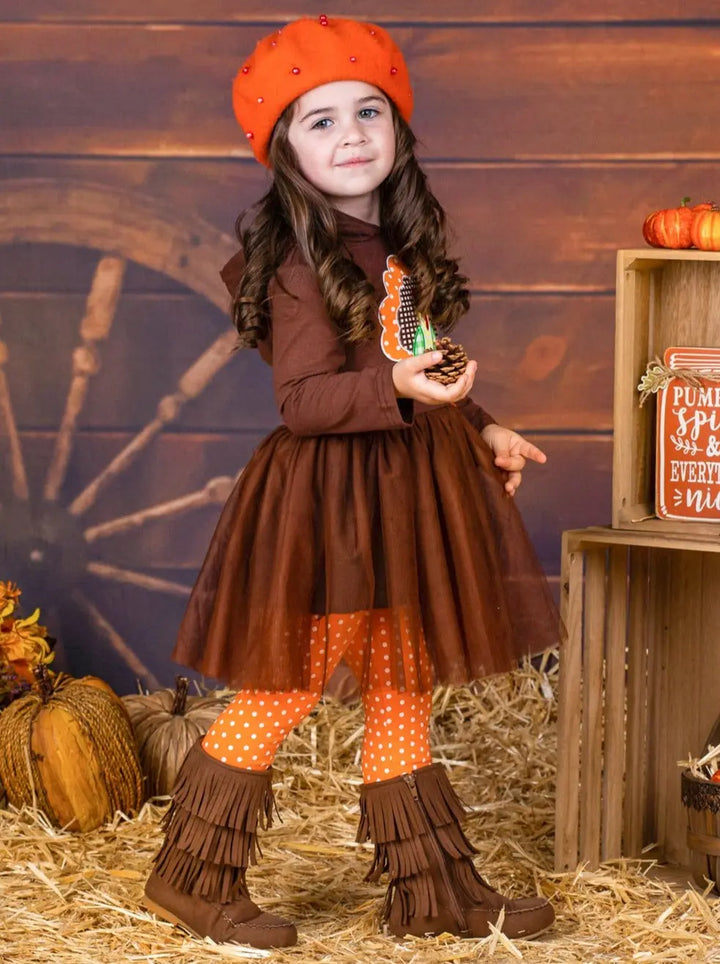 Girls Turkey Peplum Tutu Hoodie and Polka Dot Legging Set Mia Belle Girls