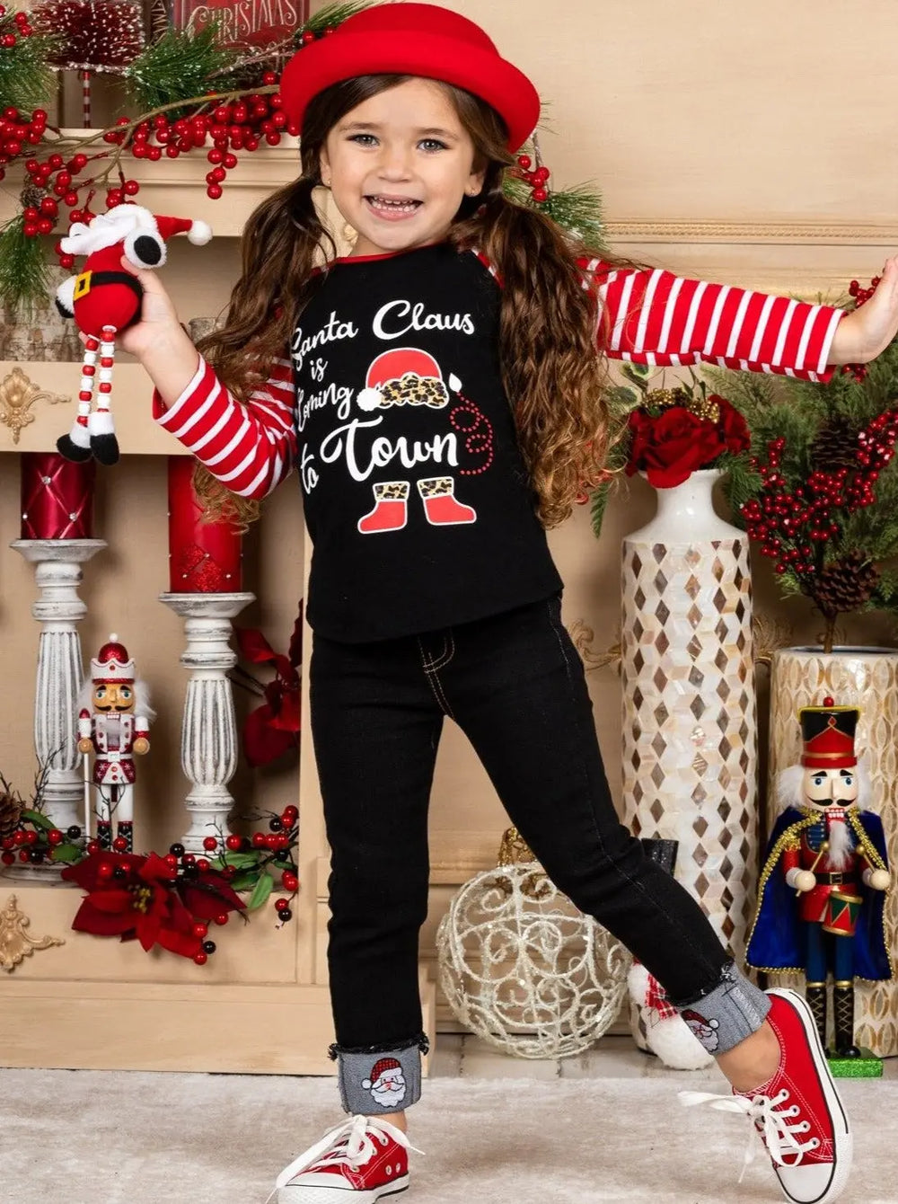 Cute Winter Sets | Santa Claus Is Coming To Town Cuffed Jeans Set