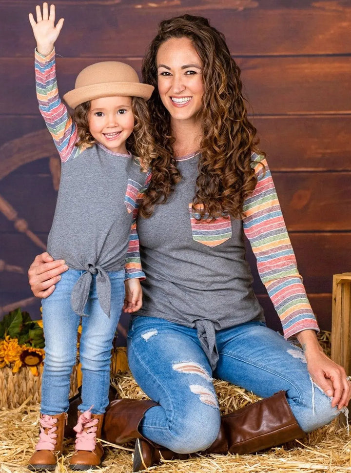 Mommy & Me Matching Raglan Sleeve Knot Pocket Top - Mia Belle Girls