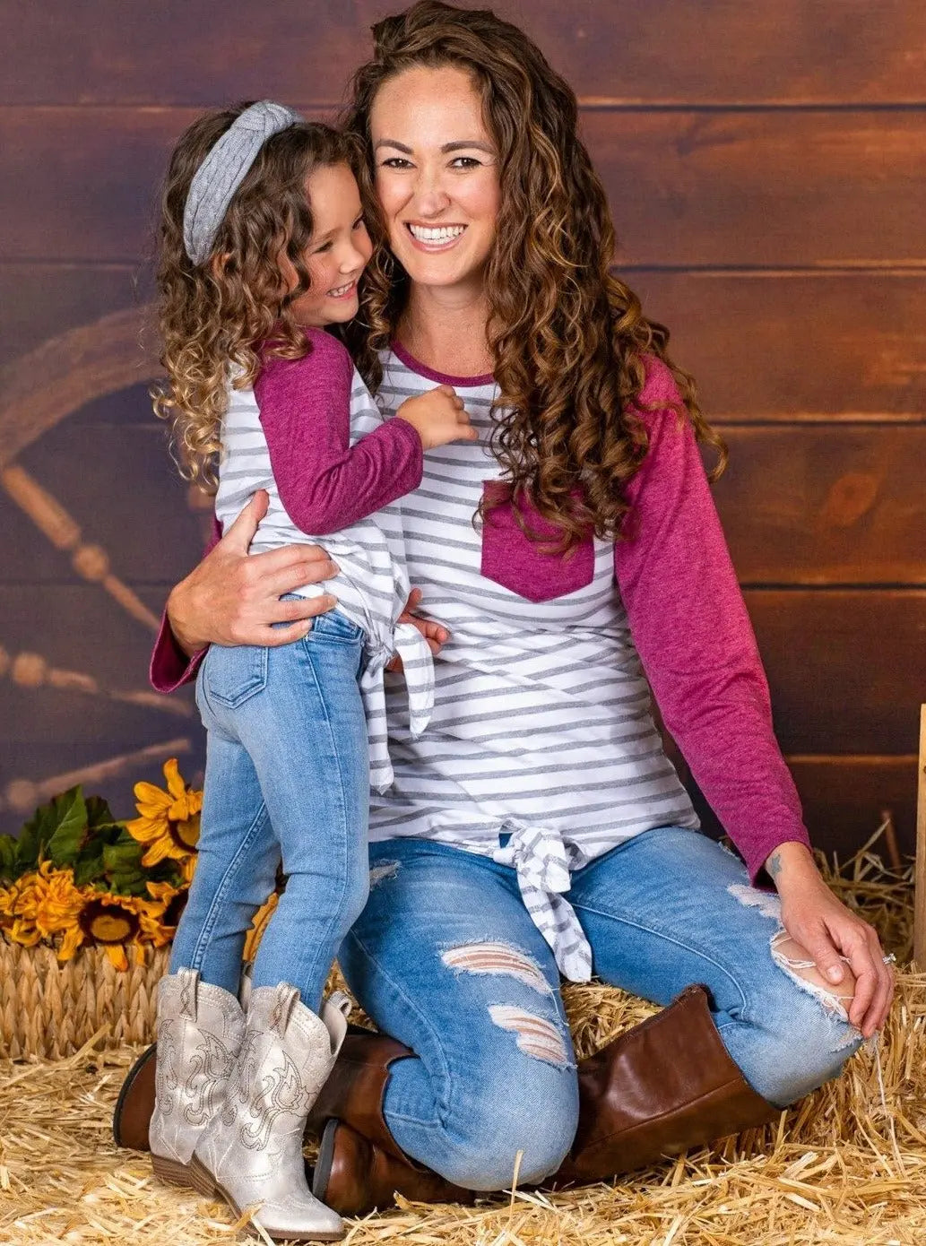 Mommy & Me Matching Raglan Sleeve Knot Pocket Top - Mia Belle Girls