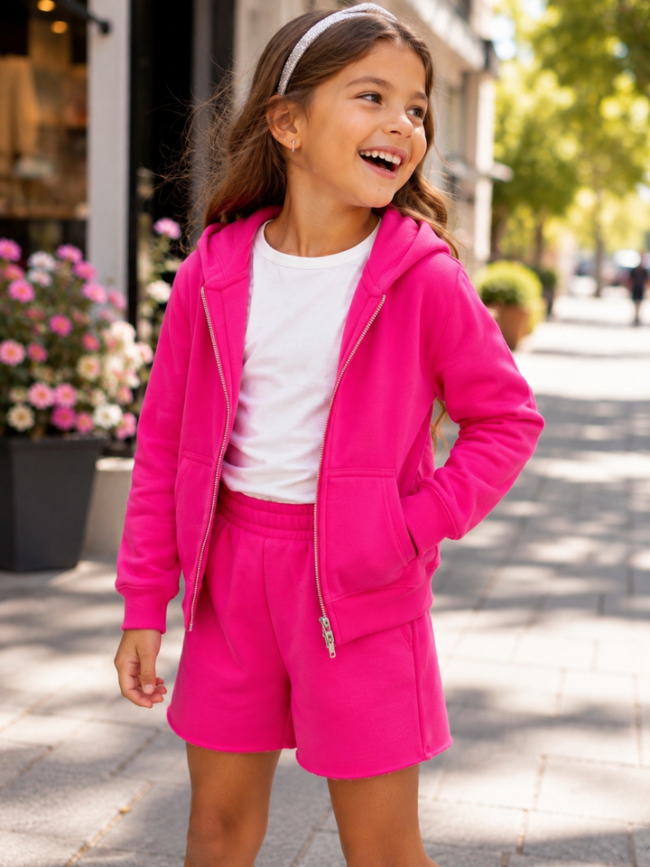 Essential Hot Pink Zip-Up Hoodie & Sweat Shorts Set