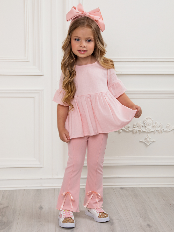 Everyday Pink Bow Hem Flare Pants
