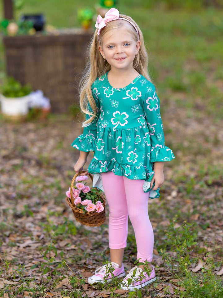 St. Patrick's Day Clothes | Girls Ruffled Hi-Lo Tunic & Legging Set 