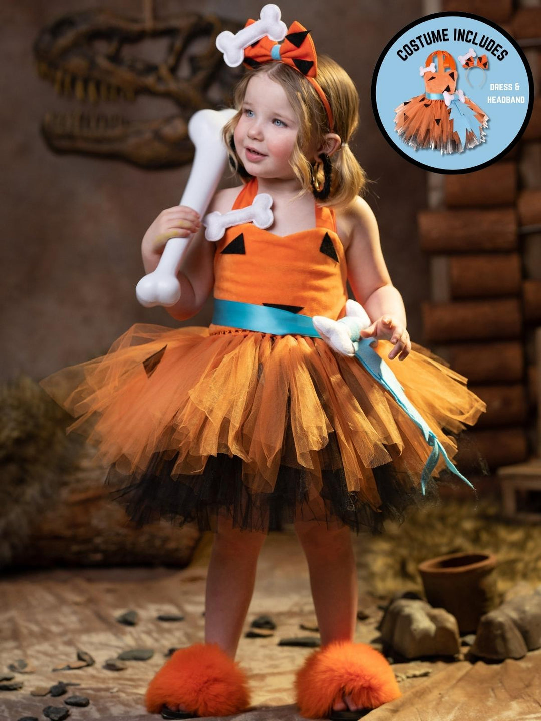 Stone Age Cutie Tutu Costume Dress with Headband Orange / 10Y