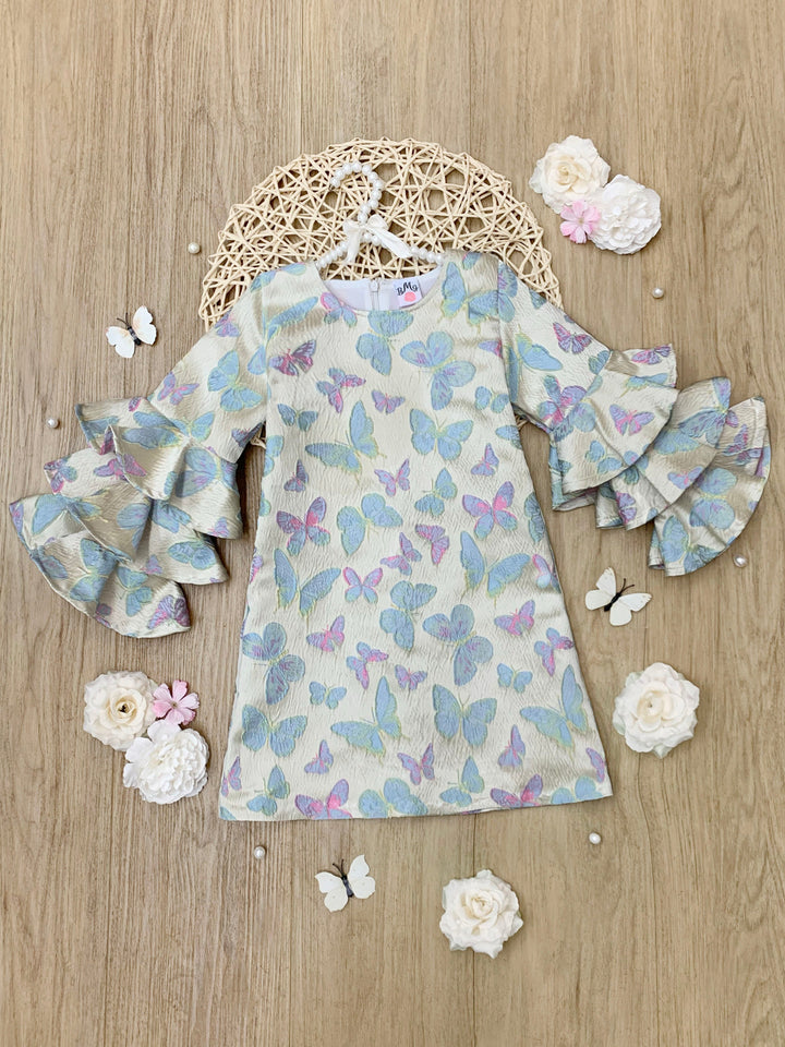 Fluttering Butterfly Ruffle Sleeve Dress