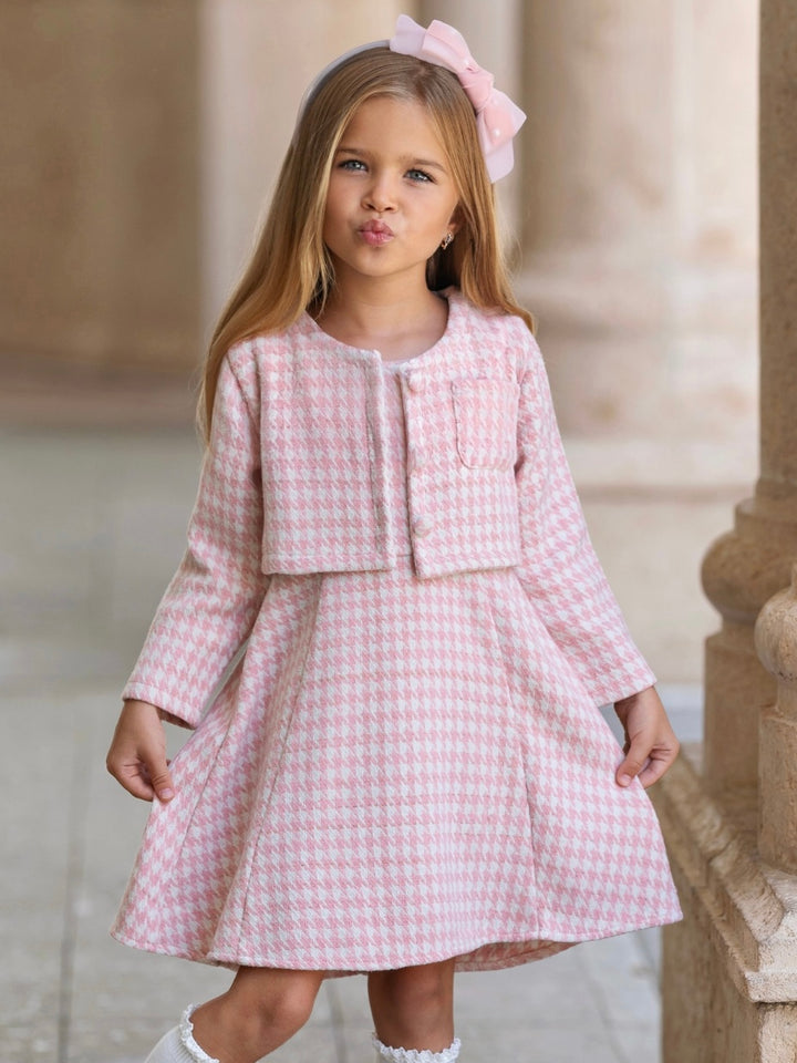 Pretty Poise Houndstooth Matching Jacket & Dress Set