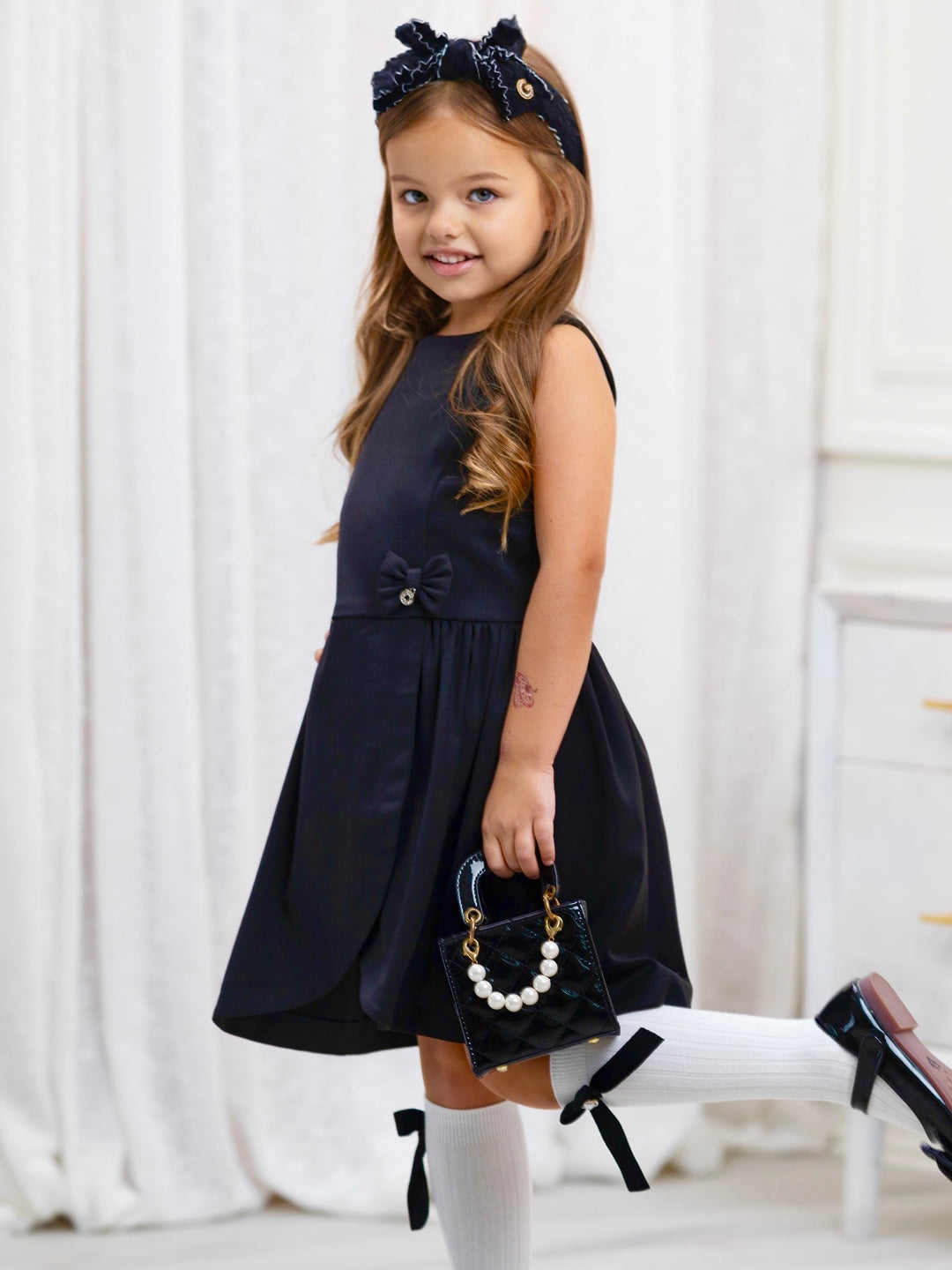 Classic Black Bow Accent A-Line Dress by Kids Couture