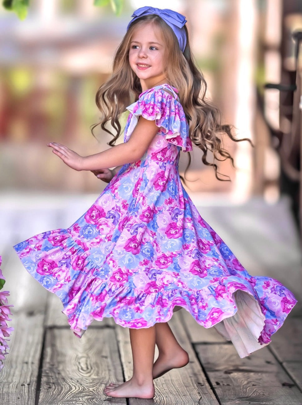 Radiant Roses Hi-Lo Ruffle Dress Mia Belle Girls