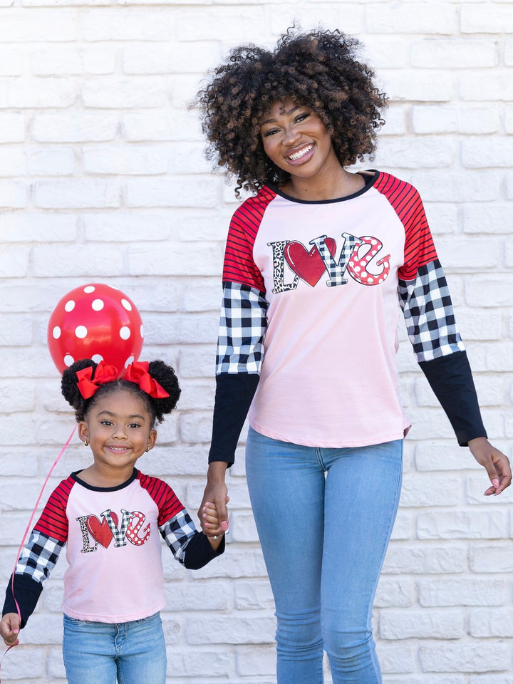 Mommy & Me Love Gingham Graphic Raglan Tee Mia Belle Girls