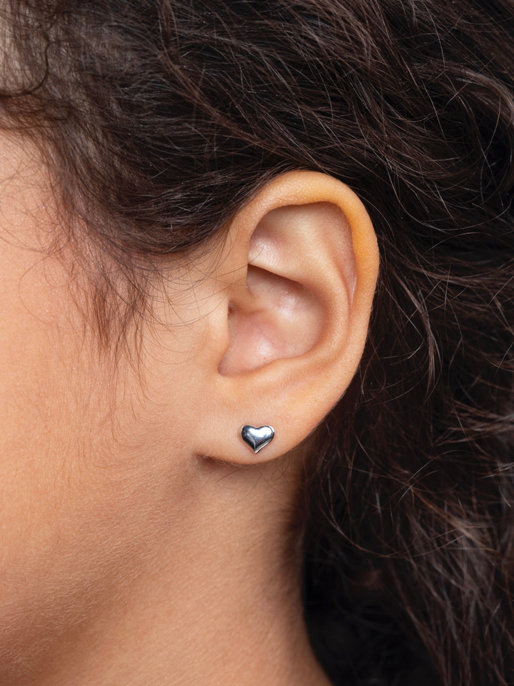 Girls Premium Sterling Silver Classic Heart Stud Earrings
