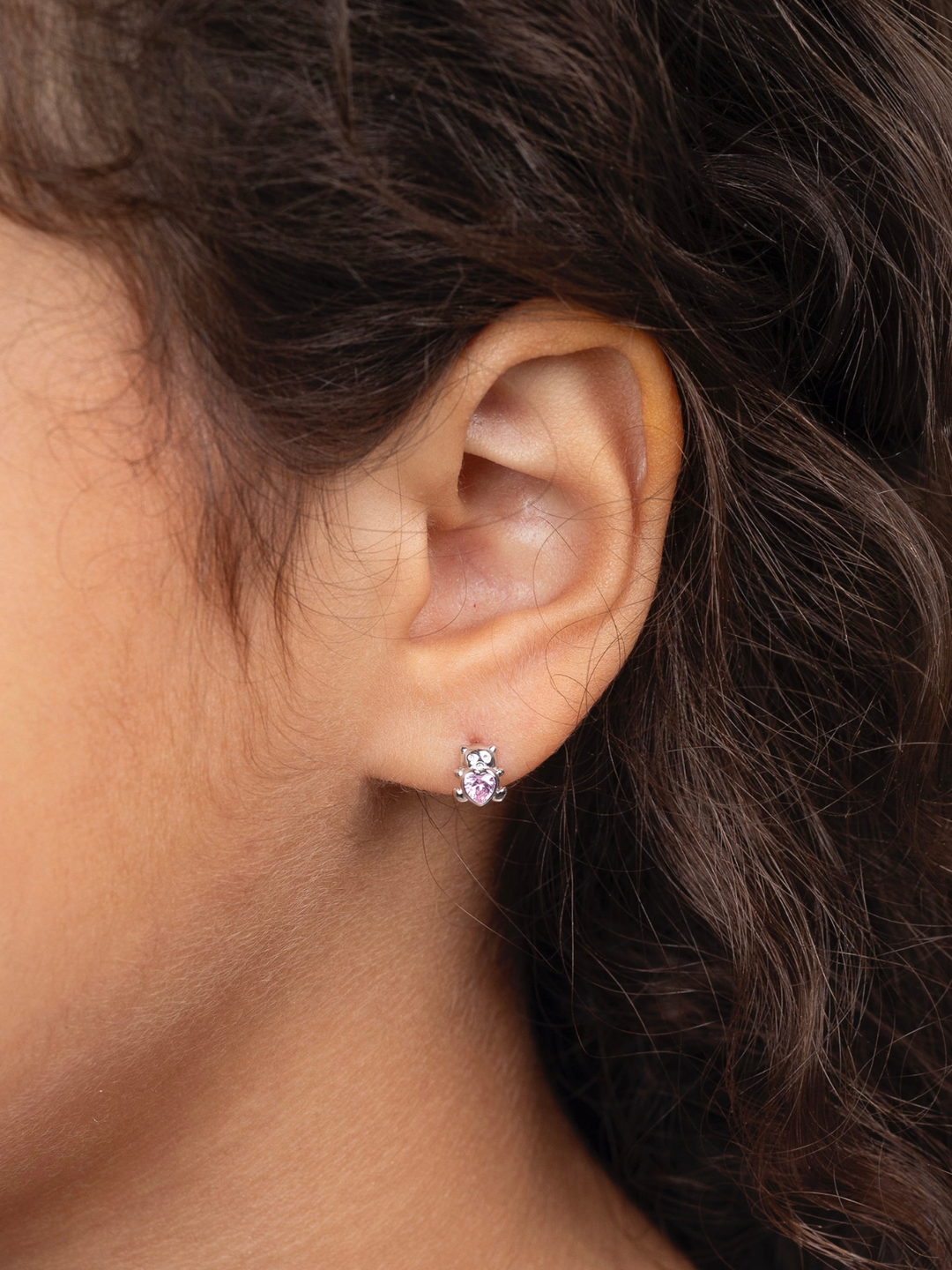 Girls Premium Sterling Silver Pink Teddy Bear Stud Earrings