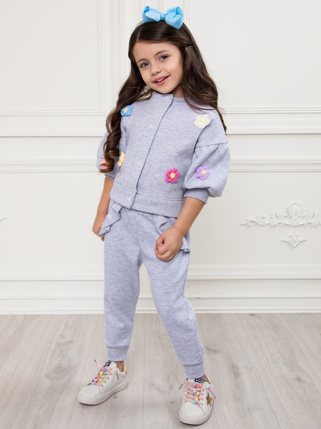 Grey Bloom Textured Petal Sweat Set