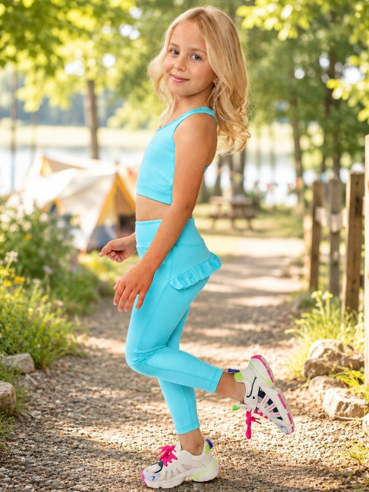 Girls aqua blue active leggings for sports and dance