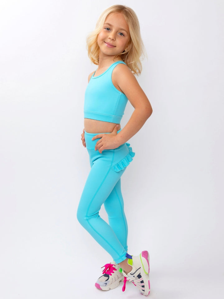 Stylish girls active leggings with ruffle wide waistband