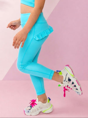 Aqua Glow Ruffle Active Leggings