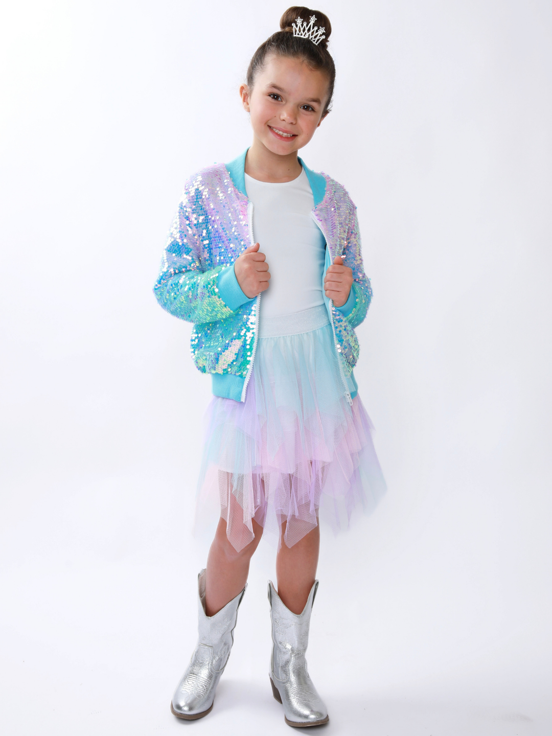 Sparkle Glow Sequin Bomber Jacket Mia Belle Girls