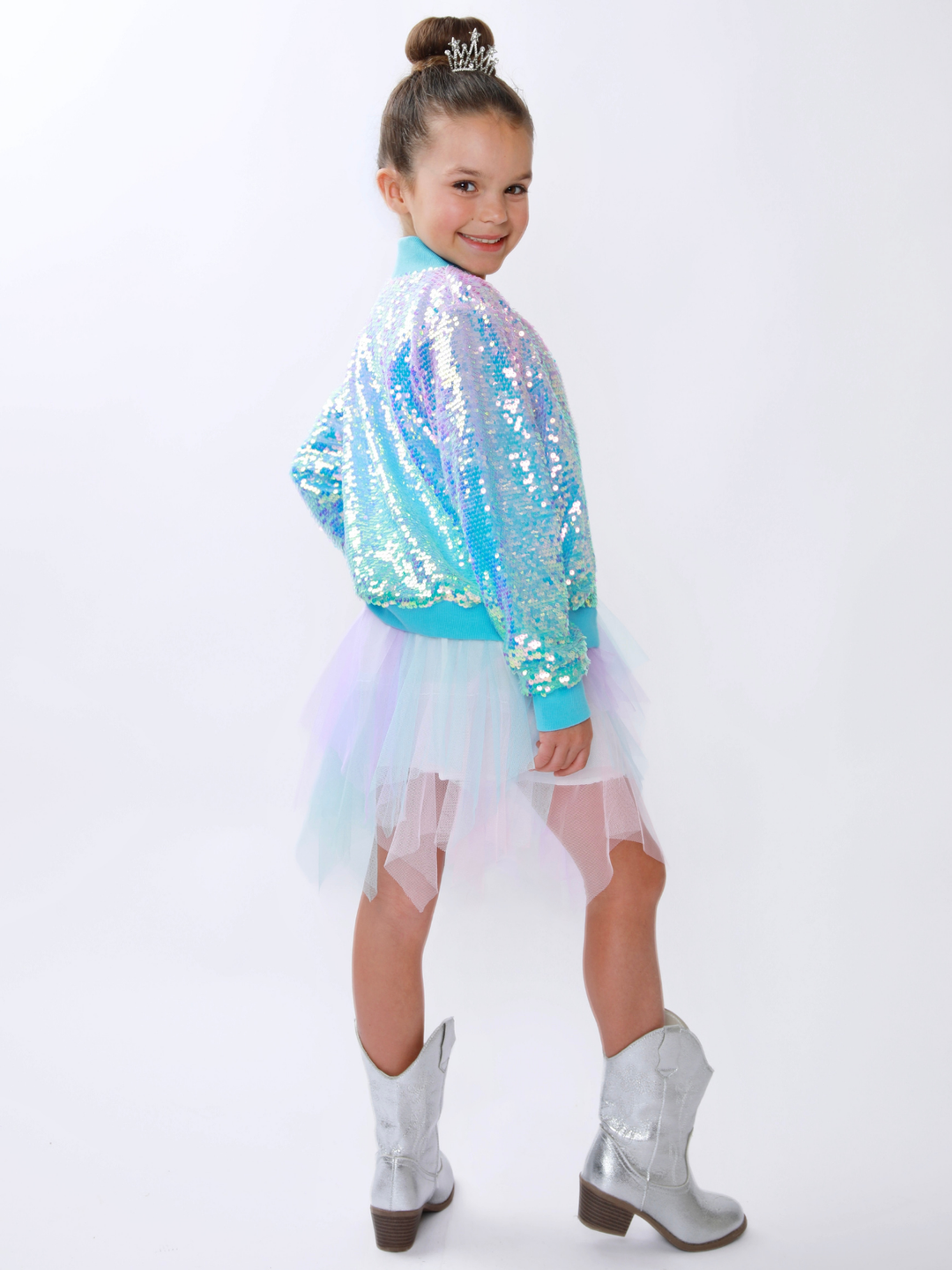 Sparkle Glow Sequin Bomber Jacket Mia Belle Girls