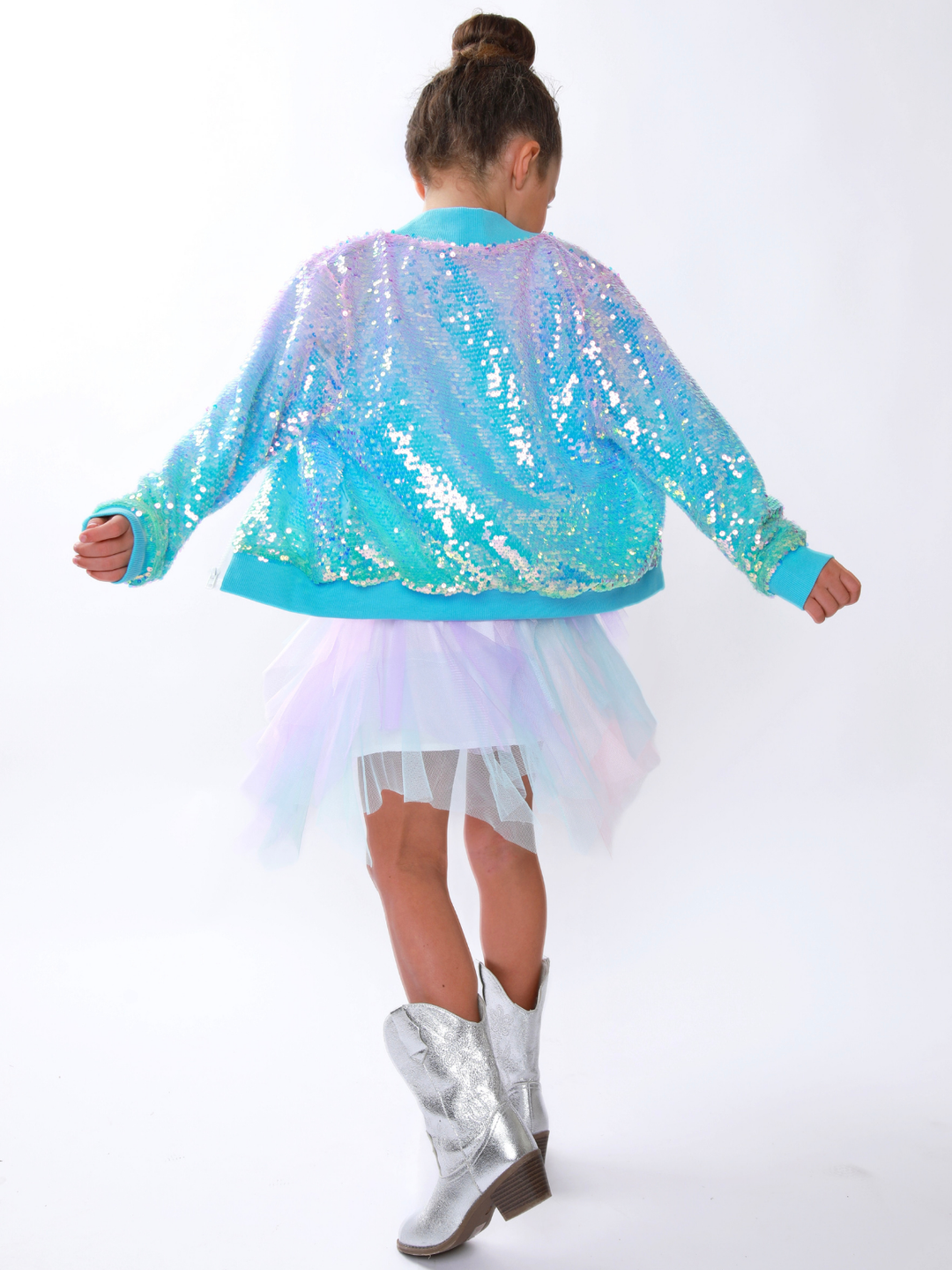 Sparkle Glow Sequin Bomber Jacket Mia Belle Girls