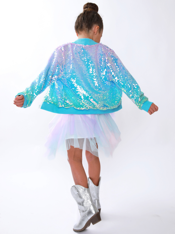Sparkle Glow Sequin Bomber Jacket Mia Belle Girls