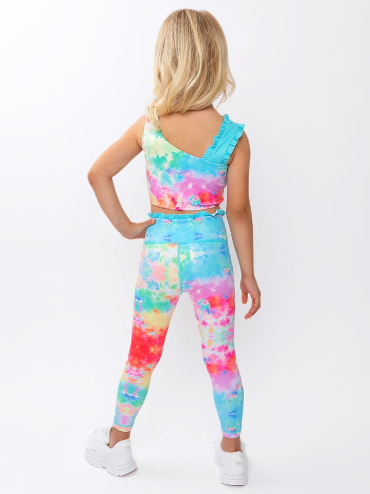 Sunburst Tie-Dye Top, Shorts, & Leggings 3-Piece Active Set