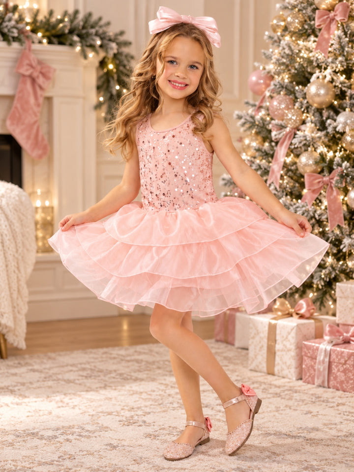 Blush Sequin Tutu Holiday Party Dress