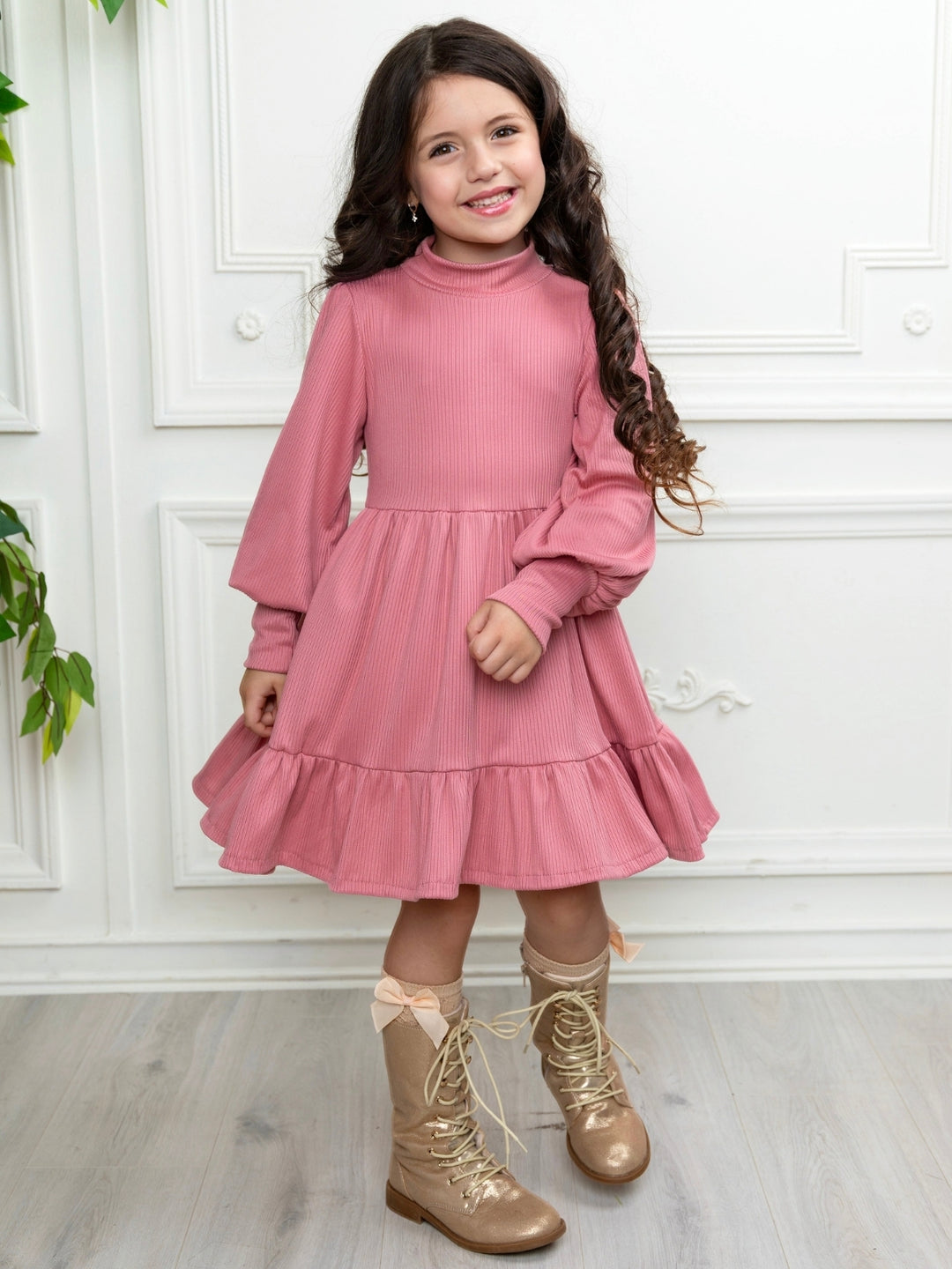 Pink girls tiered dress with comfortable everyday fit