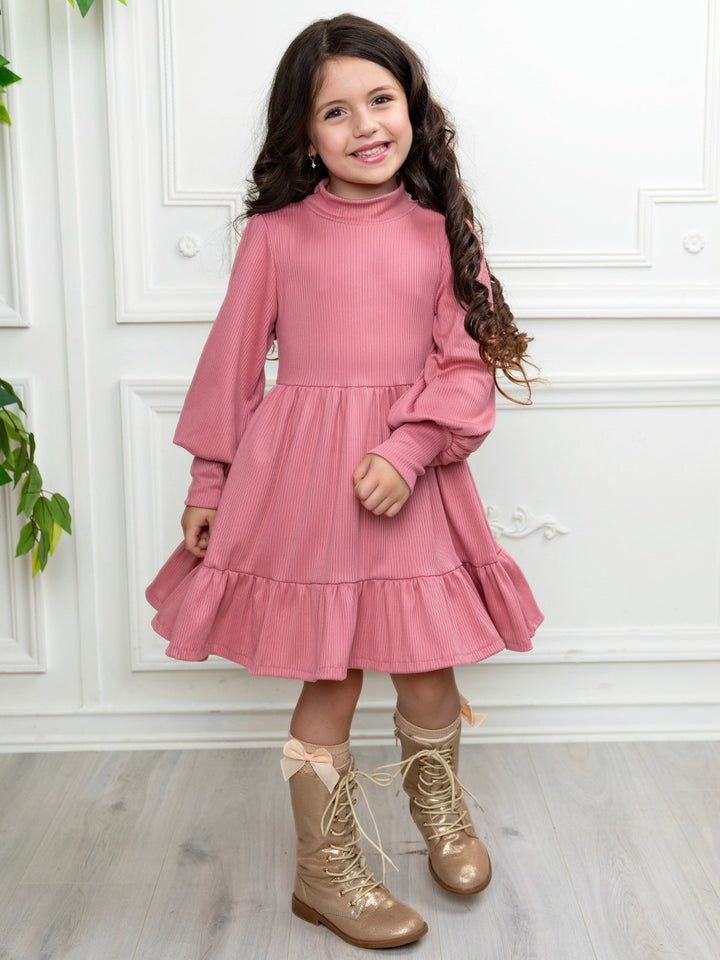 Pink girls tiered dress with comfortable everyday fit