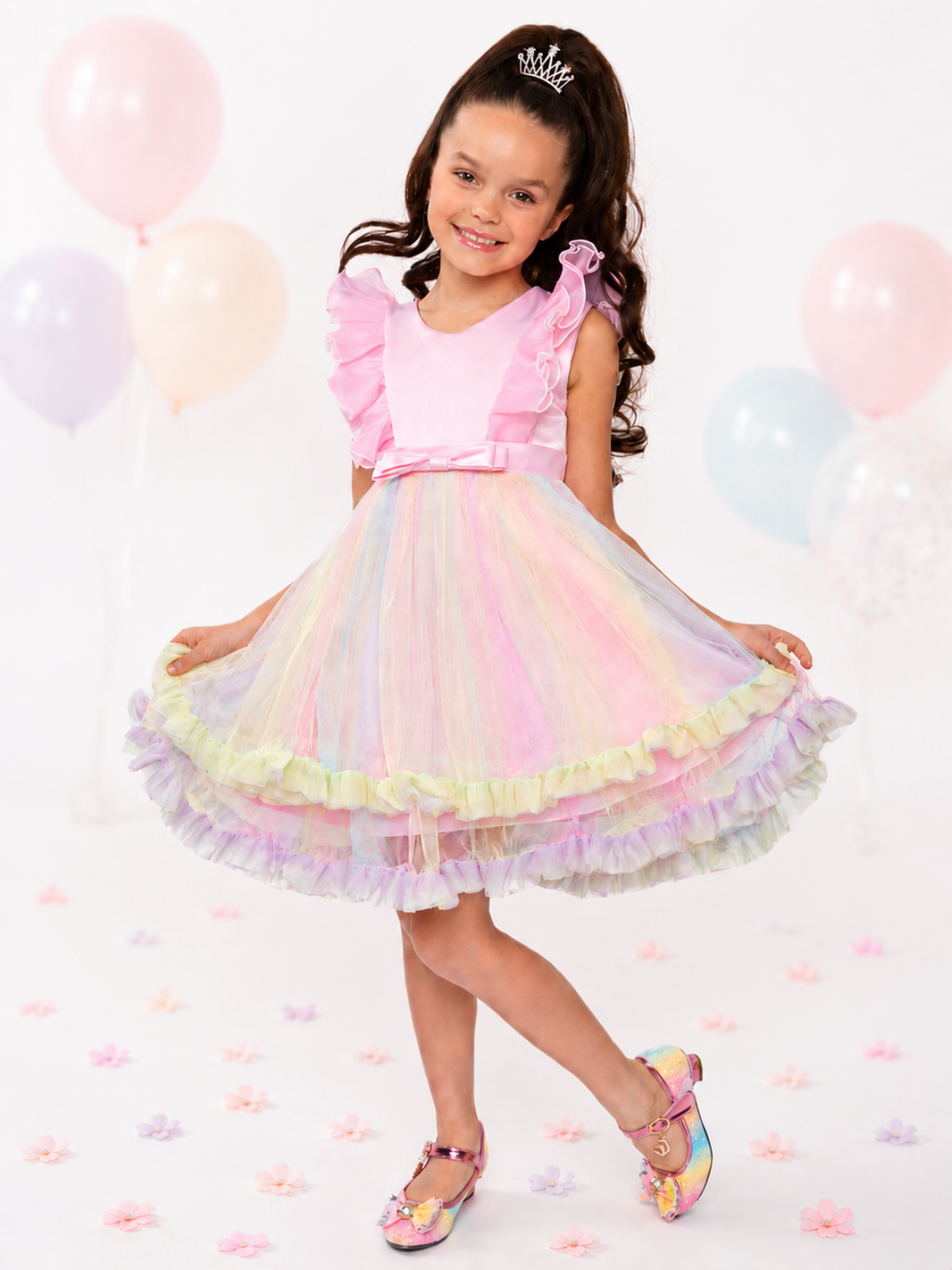 Princess Dream Rainbow Ruffle Tulle Dress Mia Belle Girls