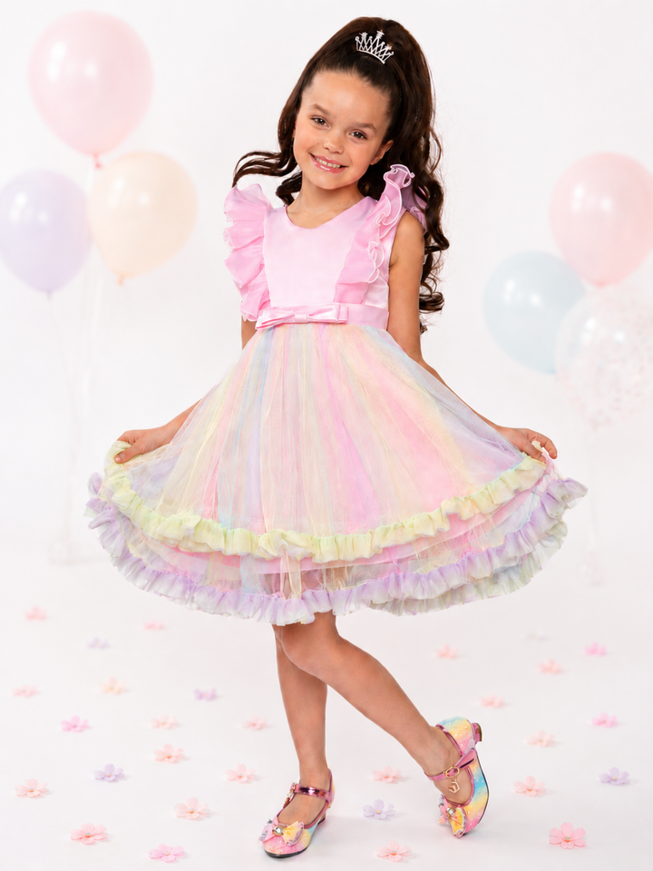 Princess Dream Rainbow Ruffle Tulle Dress Mia Belle Girls
