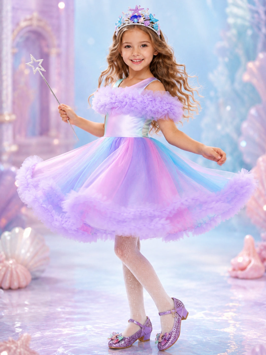 Magical pastel princess costume inspired by the sea and underwater royalty.