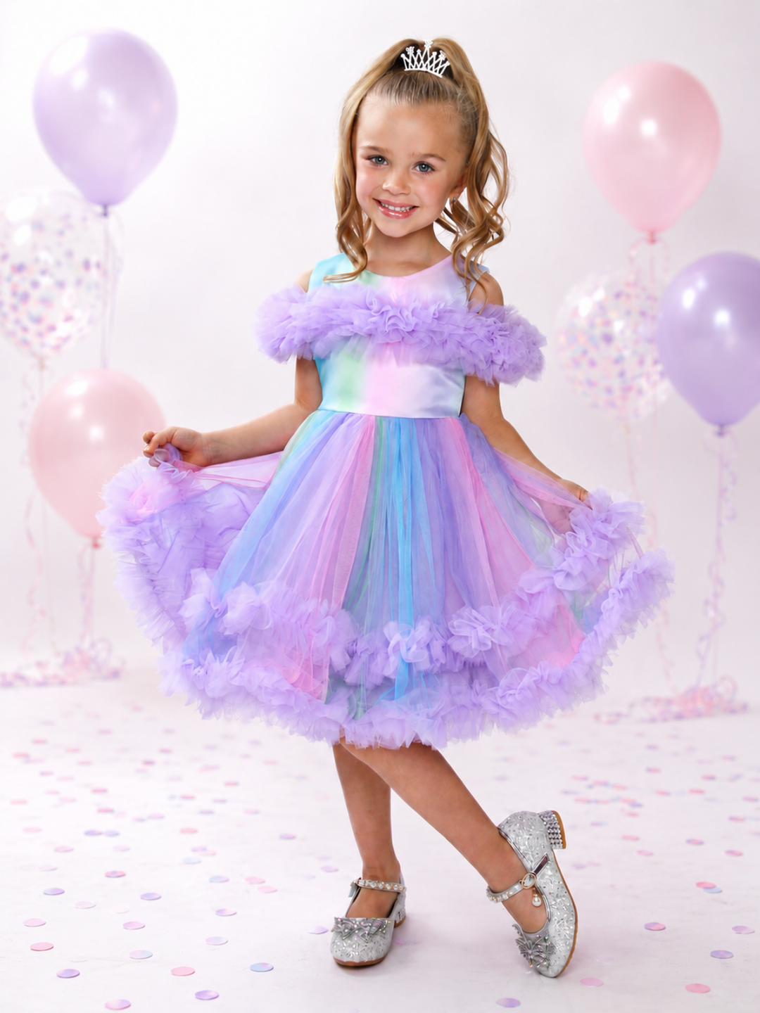 Princess Twirl Rainbow Tulle Ruffle Dress Mia Belle Girls