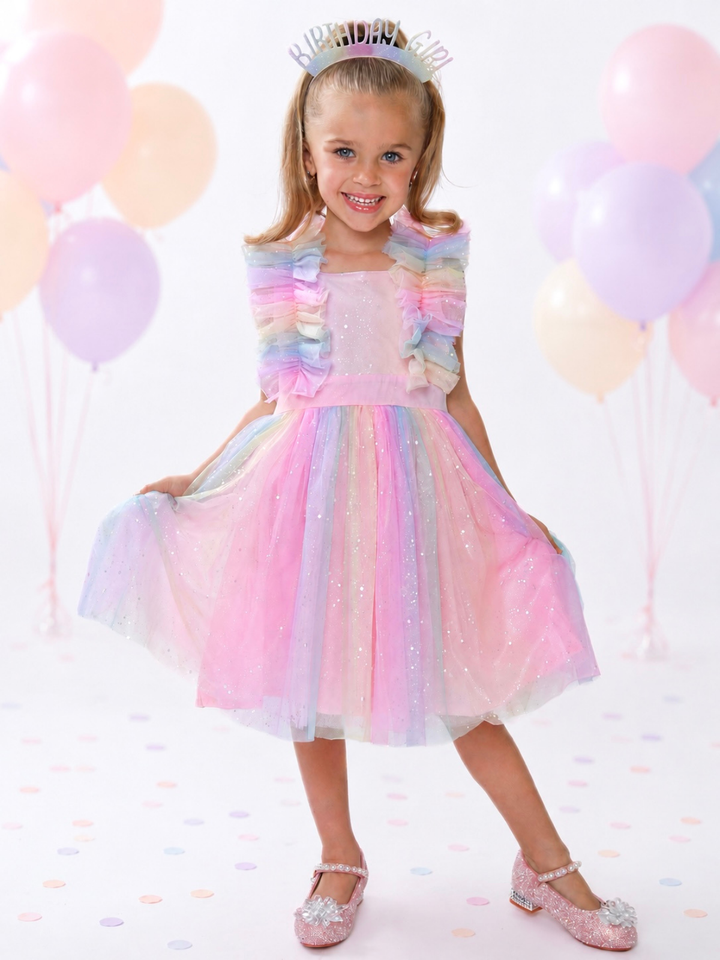 Princess Dream Rainbow Ruffle Tulle Dress Multicolor / 6